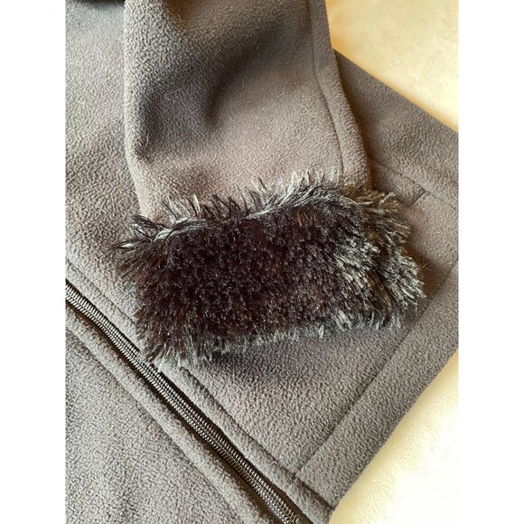 E-Studio Womens Fleece Jacket With Faux Fur Trim Size L Y2K Black - Picture 8 of 9